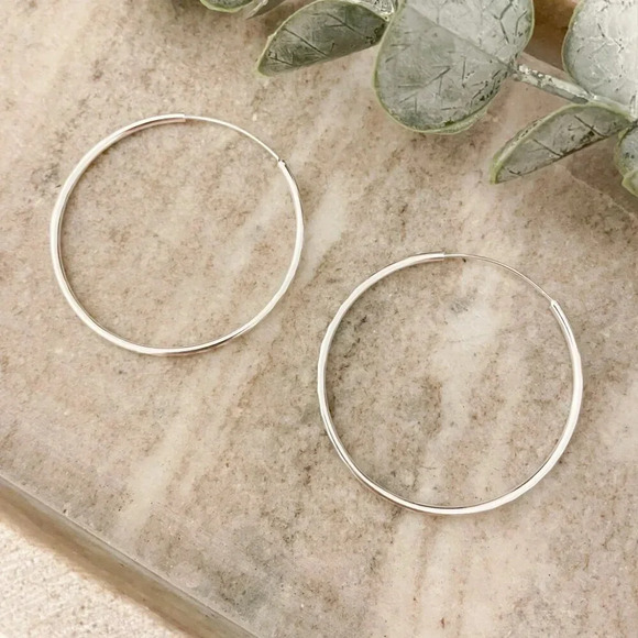 925 Sterling Silver Hoop Earrings Large Silver Hoops Diamond Cut Earrings - Picture 4 of 8